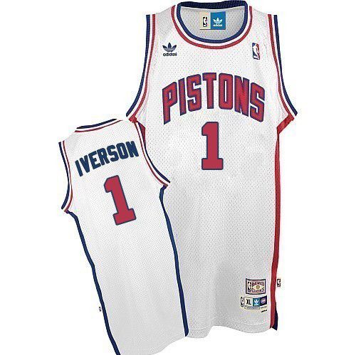 Mens Adidas Detroit Pistons 1 Allen Iverson Swingman White Throwback NBA Jersey